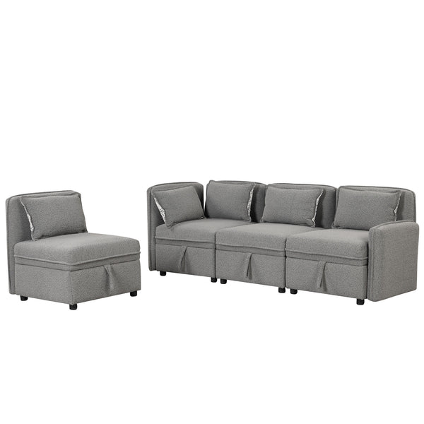 PERCINCE Convertible Modular Free Combination 4 Seater Chenille Fabric Sectional sofa with 5 Pillows