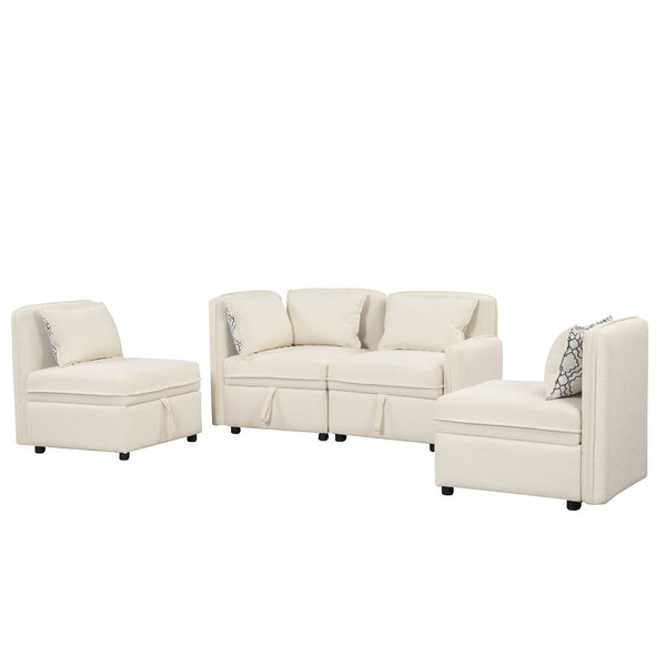 PERCINCE Convertible Modular Free Combination 4 Seater Chenille Fabric Sectional sofa with 5 Pillows