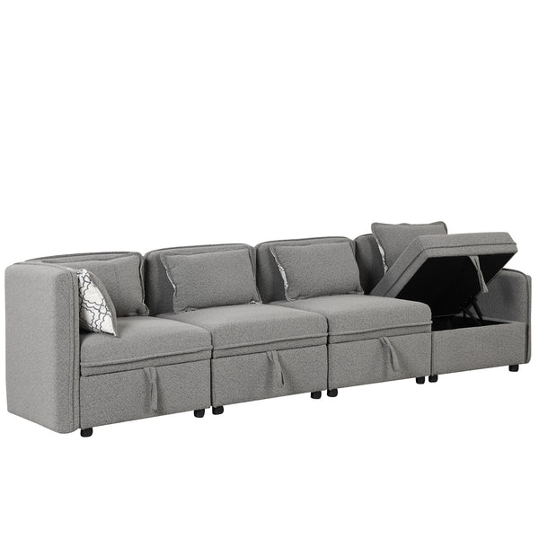 PERCINCE Convertible Modular Free Combination 4 Seater Chenille Fabric Sectional sofa with 5 Pillows