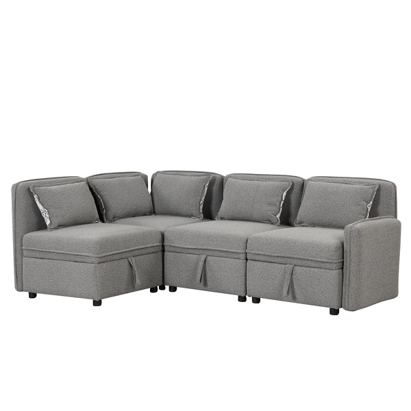 PERCINCE Convertible Modular Free Combination 4 Seater Chenille Fabric Sectional sofa with 5 Pillows
