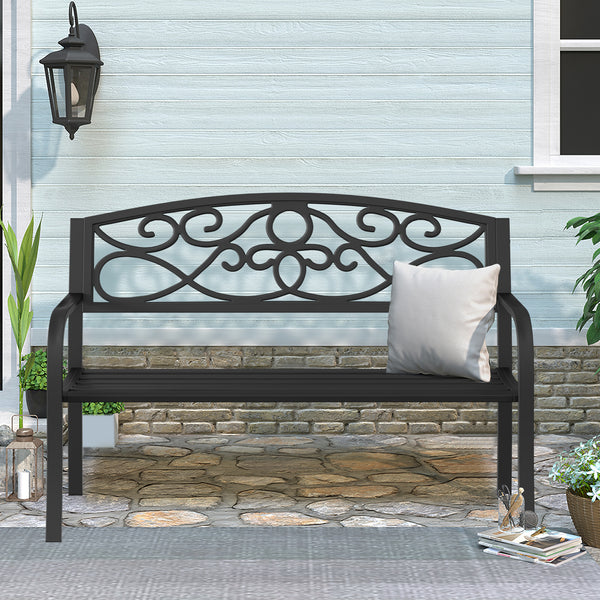 Odaof Patio Outdoor Anti-Rust Iron Steel Garden Bench for Porch Path Yard