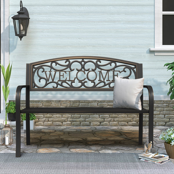 Odaof Patio Outdoor Anti-Rust Iron Steel Garden Bench for Porch Path Yard
