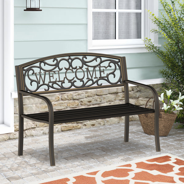Odaof Patio Outdoor Anti-Rust Iron Steel Garden Bench for Porch Path Yard