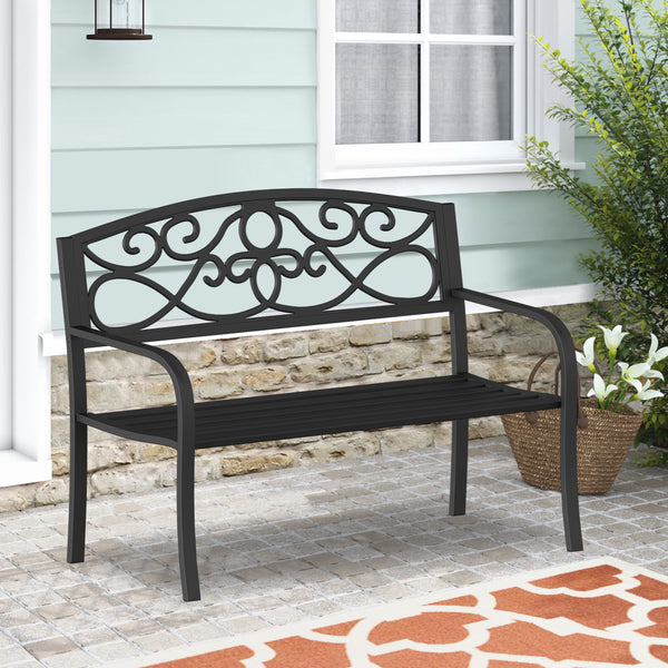 Odaof Patio Outdoor Anti-Rust Iron Steel Garden Bench for Porch Path Yard