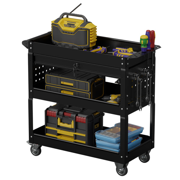 Odaof 3 Tiers Tooling Box Truck on Wheels with Drawer