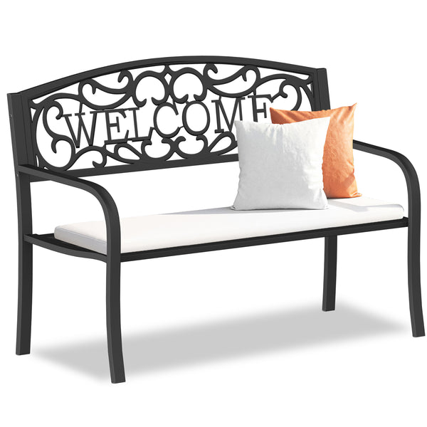 Odaof Patio Outdoor Anti-Rust Iron Steel Garden Bench for Porch Path Yard