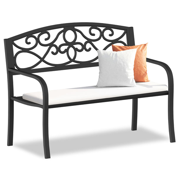 Odaof Patio Outdoor Anti-Rust Iron Steel Garden Bench for Porch Path Yard