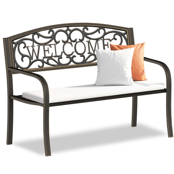 Odaof Patio Outdoor Anti-Rust Iron Steel Garden Bench for Porch Path Yard