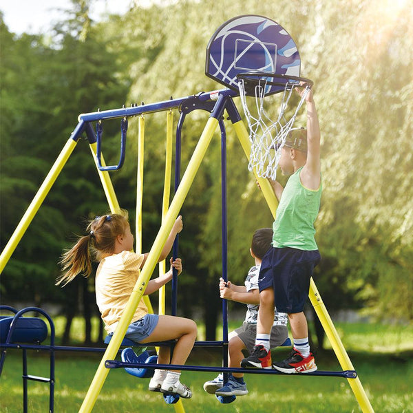 5 in 1 Outdoor Tolddler Swing Set with Steel Frame for Playgrond - RaDEWAY