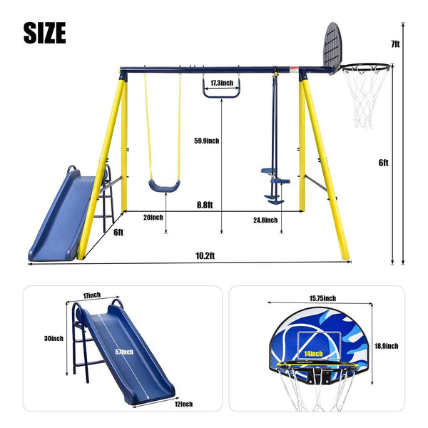 5 in 1 Outdoor Tolddler Swing Set with Steel Frame for Playgrond - RaDEWAY