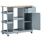 SUMARBAO Kitchen Cart Cabinet with Adjustable Storage Shelves Rubber Wood Top with 5 Wheels