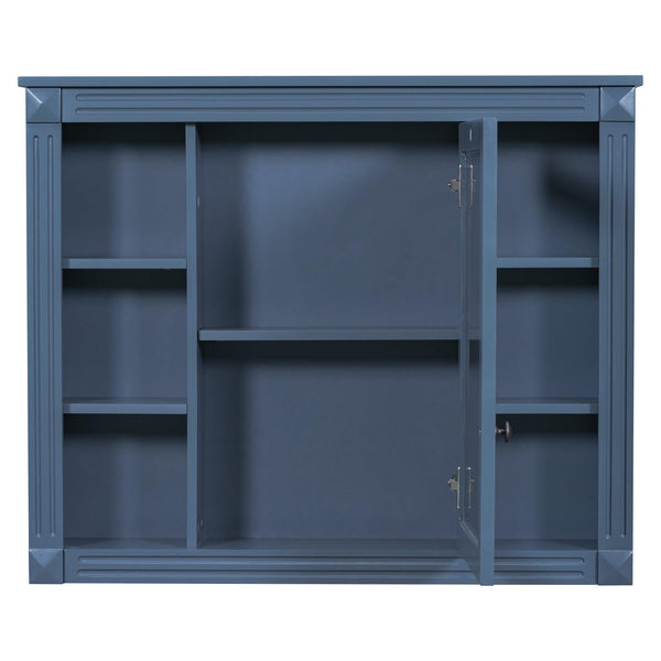 35'' x 28'' Royal Blue Wall Mounted Bathroom Wall Cabinet with Mirror 6 Open Shelves - RaDEWAY