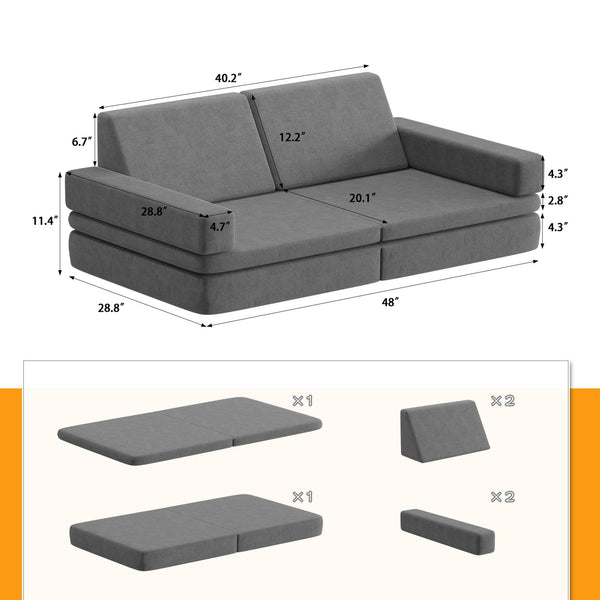 8 Pcs Kids Couch Sponge Toddler Play Couch ,Multifunctional Lounger - RaDEWAY