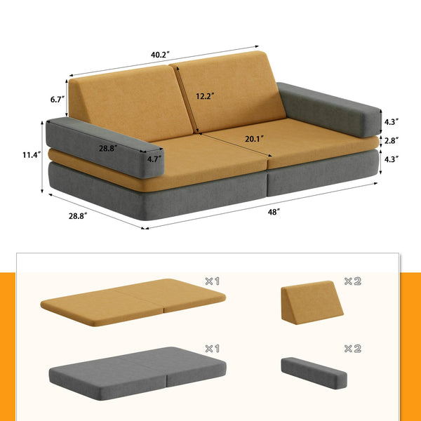 8 Pcs Kids Couch Sponge Toddler Play Couch ,Multifunctional Lounger - RaDEWAY