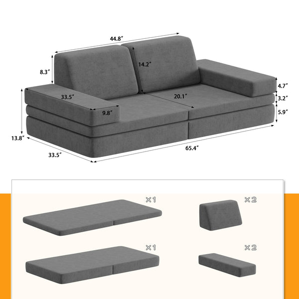 8 Pcs Kids Couch Sponge Toddler Play Couch ,Multifunctional Lounger - RaDEWAY