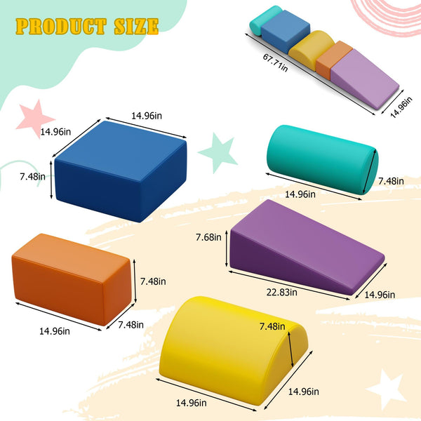 5PCs Soft Foam Climbing Blocks Play Blocks Set for Toddlers 1-3 Indoor - RaDEWAY