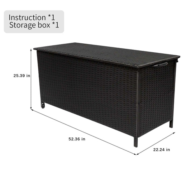 120 Gallon Rattan Waterproof Storage with Wheels Storage Box Deck Box - RaDEWAY