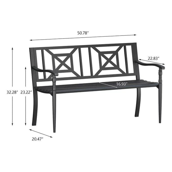 Patio Outdoor Anti-Rust Iron Steel Garden Bench for Porch Path Yard - RaDEWAY