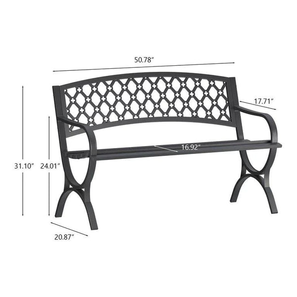 Patio Outdoor Anti-Rust Iron Steel Garden Bench for Porch Path Yard - RaDEWAY