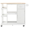 SUMARBAO Kitchen Cart Cabinet with Adjustable Storage Shelves Rubber Wood Top with 5 Wheels