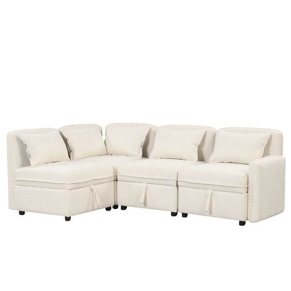 PERCINCE Convertible Modular Free Combination 4 Seater Chenille Fabric Sectional sofa with 5 Pillows