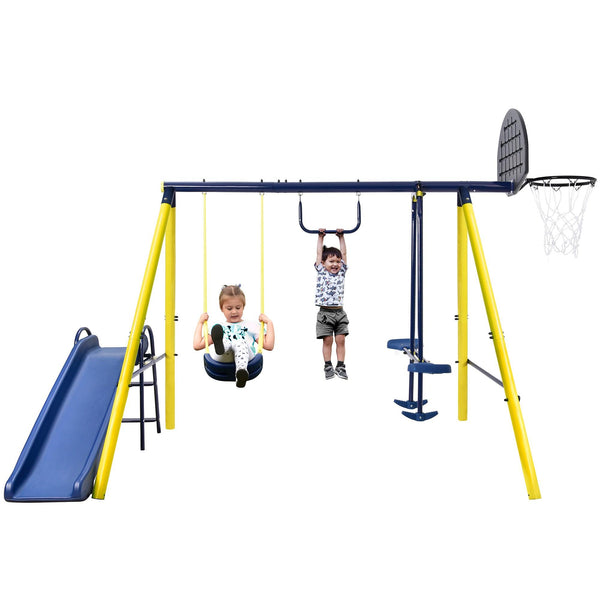 5 in 1 Outdoor Tolddler Swing Set with Steel Frame for Playgrond - RaDEWAY