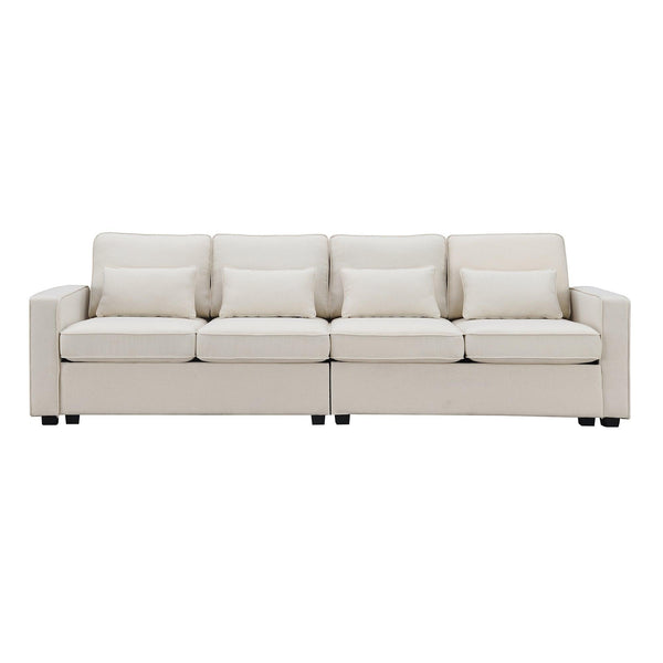 Modern Linen Fabric Sofa with Armrest Pockets and 4 Pillows - RaDEWAY