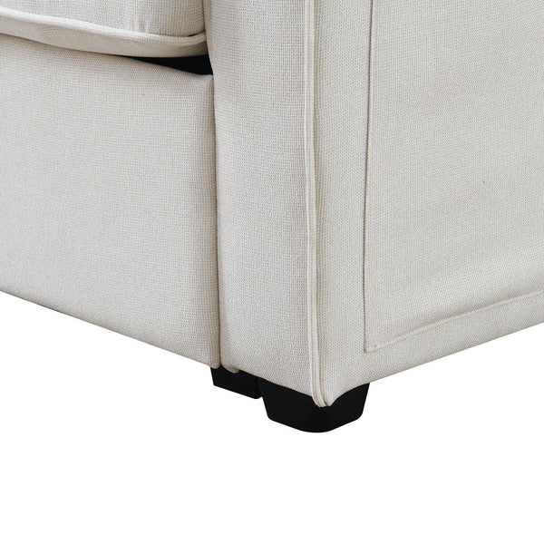 Modern Linen Fabric Sofa with Armrest Pockets and 4 Pillows - RaDEWAY