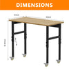 Adjustable Height Oak Workbench With Sockets with 4 Wheels for Garage - RaDEWAY