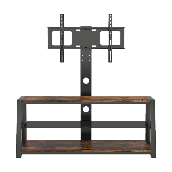 Wooden Storage Tv Stand With Black Tempered Adjustable Universal Swivel Entertainment Center - RaDEWAY